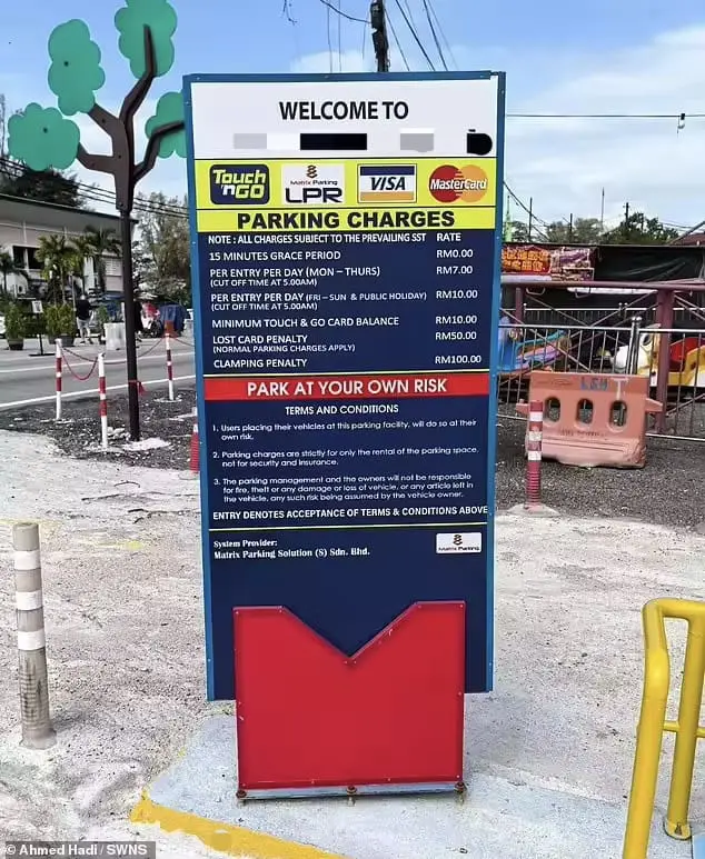 Parking fee notice in Penang