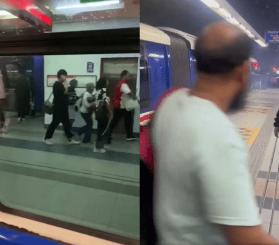 Passengers run from LRT at Abdullah Hukum station