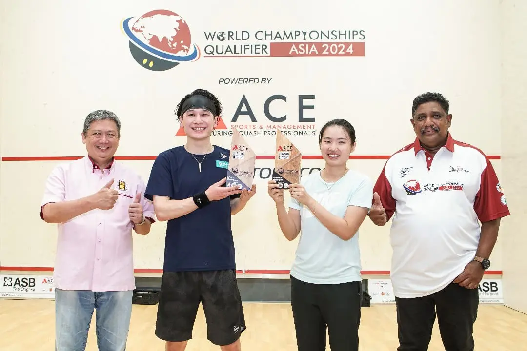 (L-R) Gérard Montero, President SRAM, Ryunosuke Tsukue, Yi Wen Chan, Chandran, CEO of ACE Sports & ManagementGérard Montero, President of SRAM, Ryunosuke Tsukue, Yi Wen Chan, Chandran, CEO of ACE Sports & Management