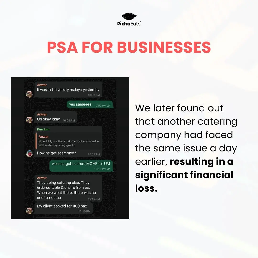 PichaEats scam notice (whatsapp chat)
