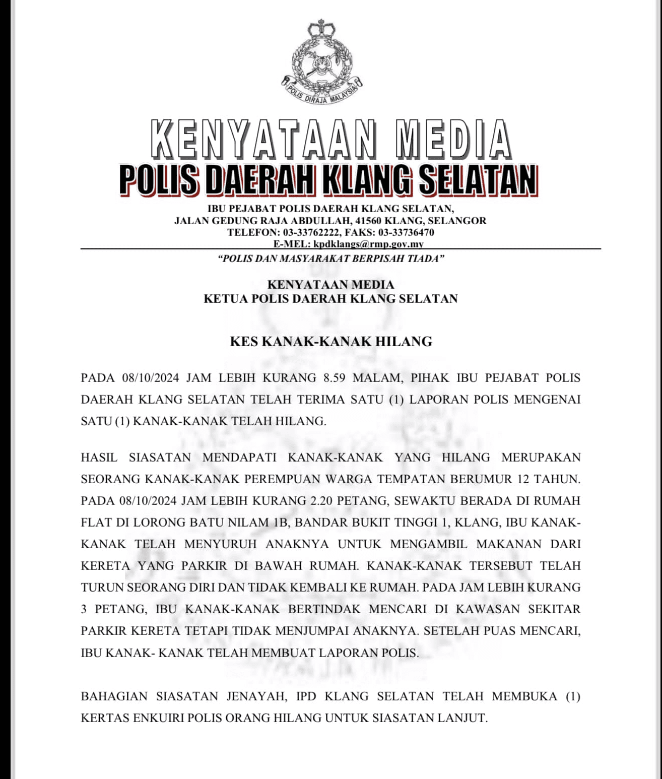 Police Statement Missing 12yo Girl 01