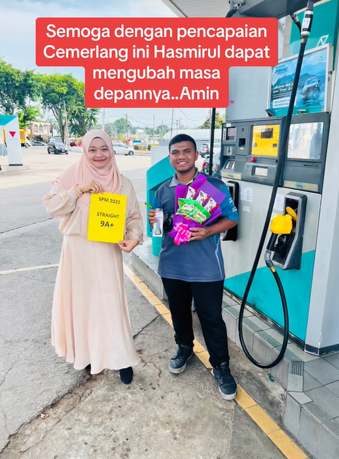M’sian petrol station worker Hasmirul, who scores 9As in SPM with his boss
