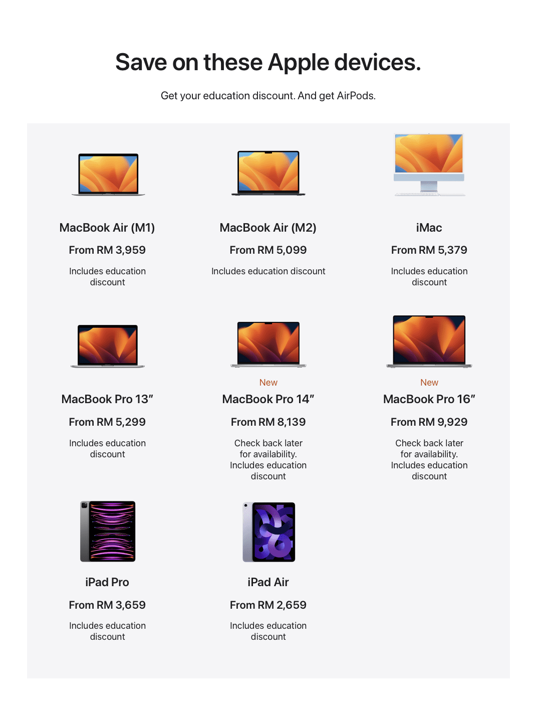 Price list for Apple Malaysia education back to school promo