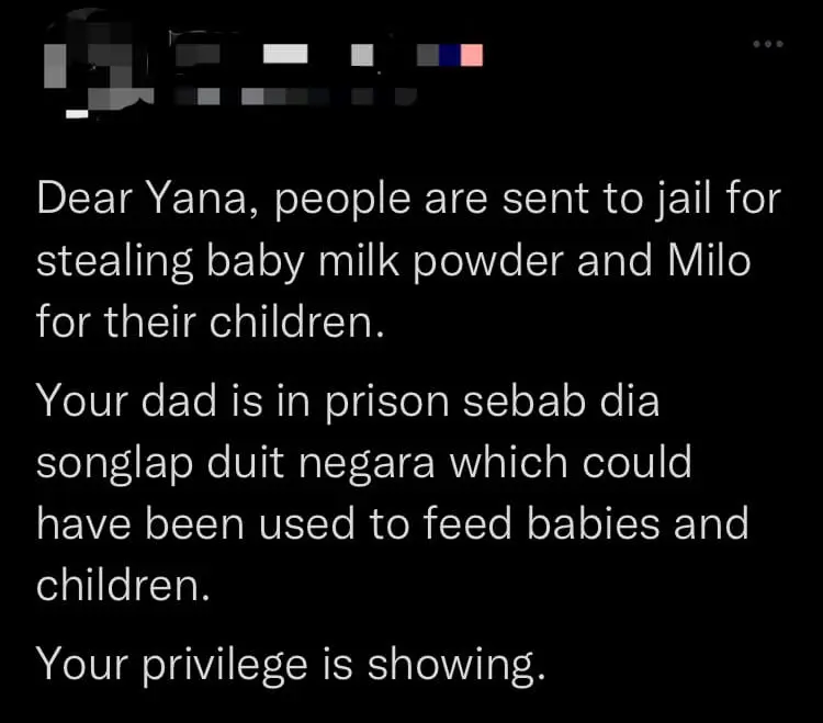 “Your Privilege Is Showing”  — Najib’s Daughter Groans Over Him Unable To Have Starbucks, Gets Blasted By Netizens comment 2