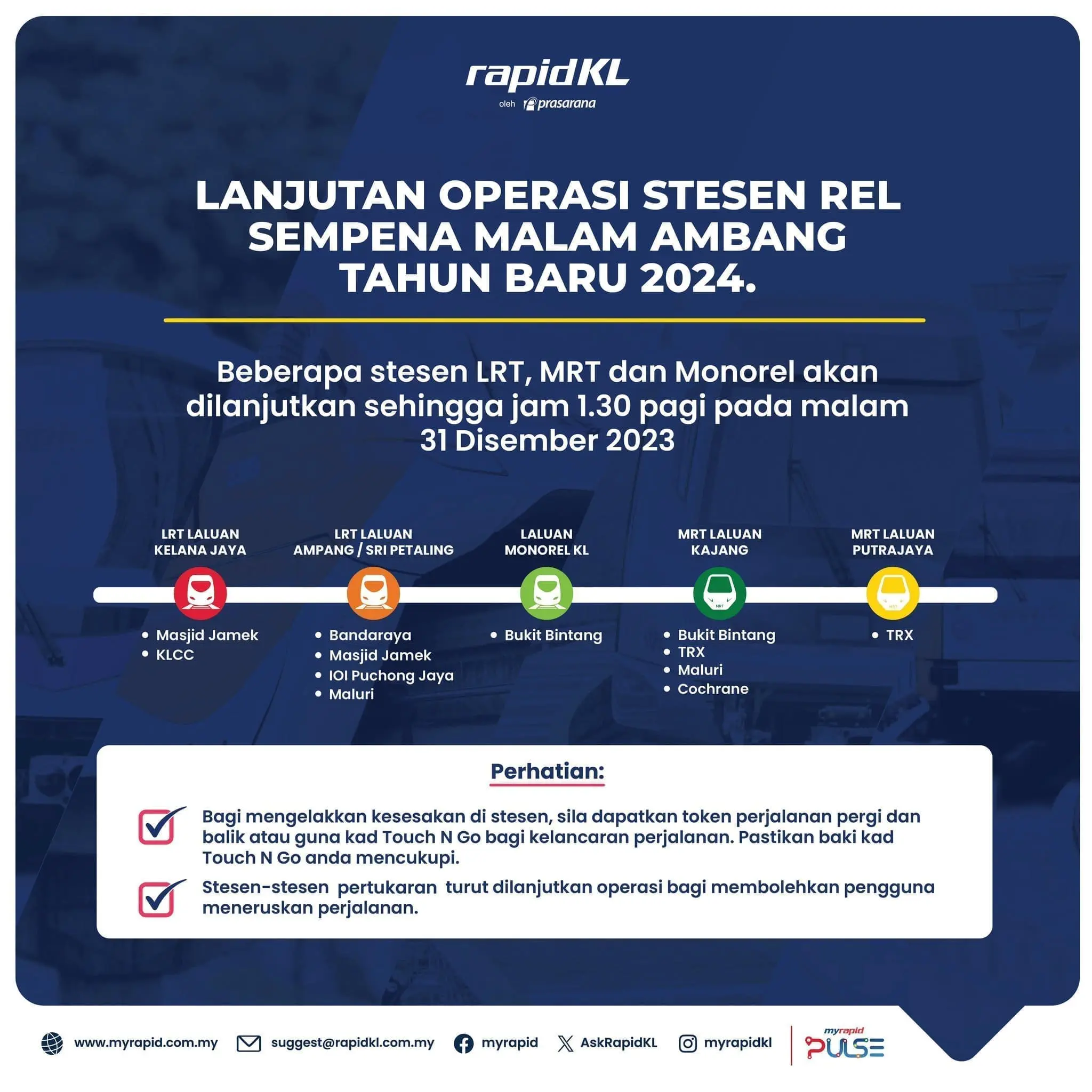 RapidKL extends working hours for selected train stations