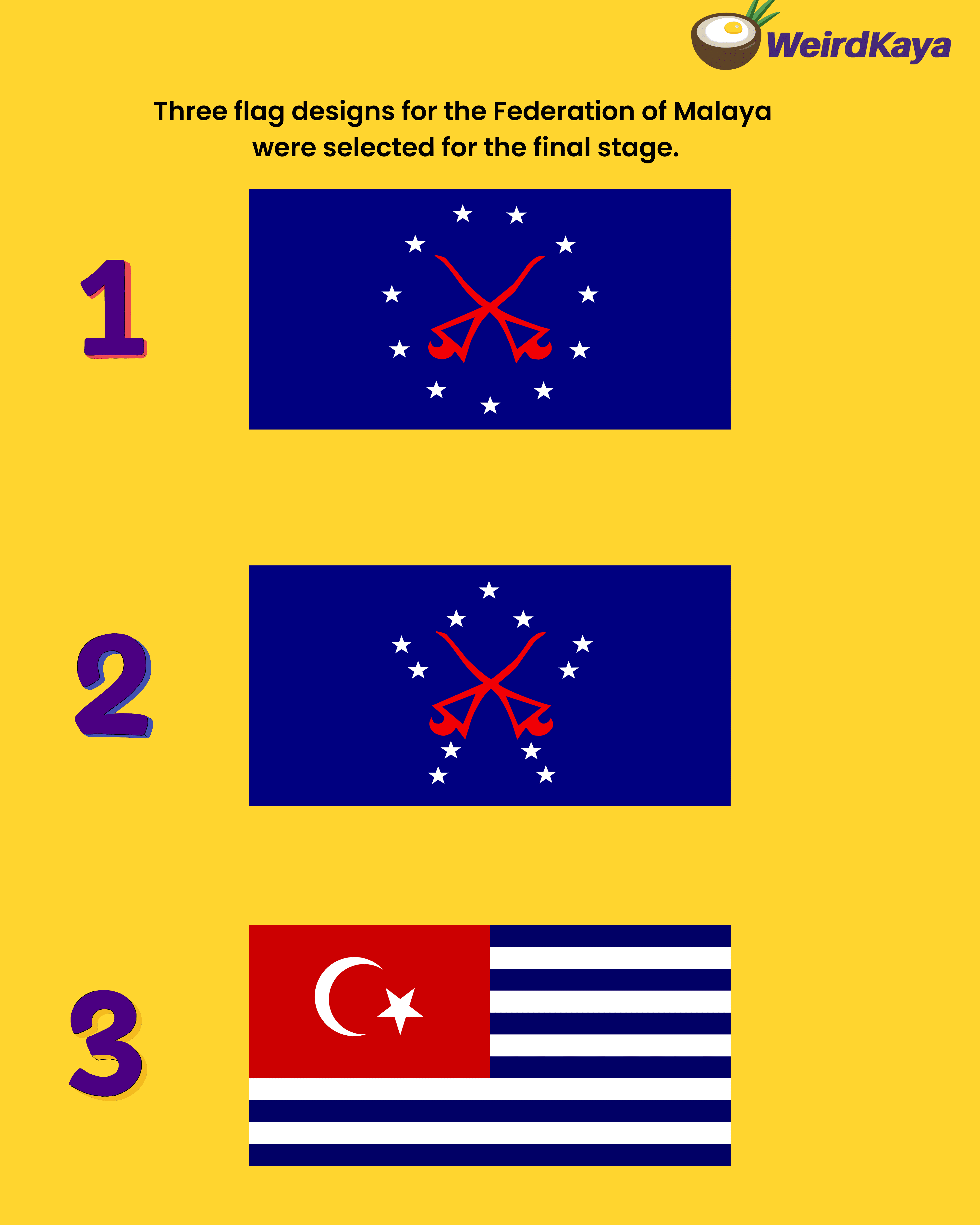 3 flag designs for the Federations of Malaya selected for the final stage
