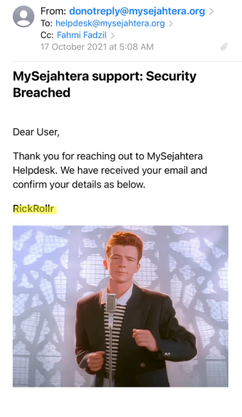 MySejahtera users getting rick rolled