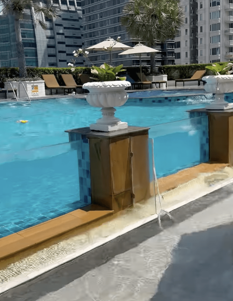 Rooftop pool side during the bangkok quake