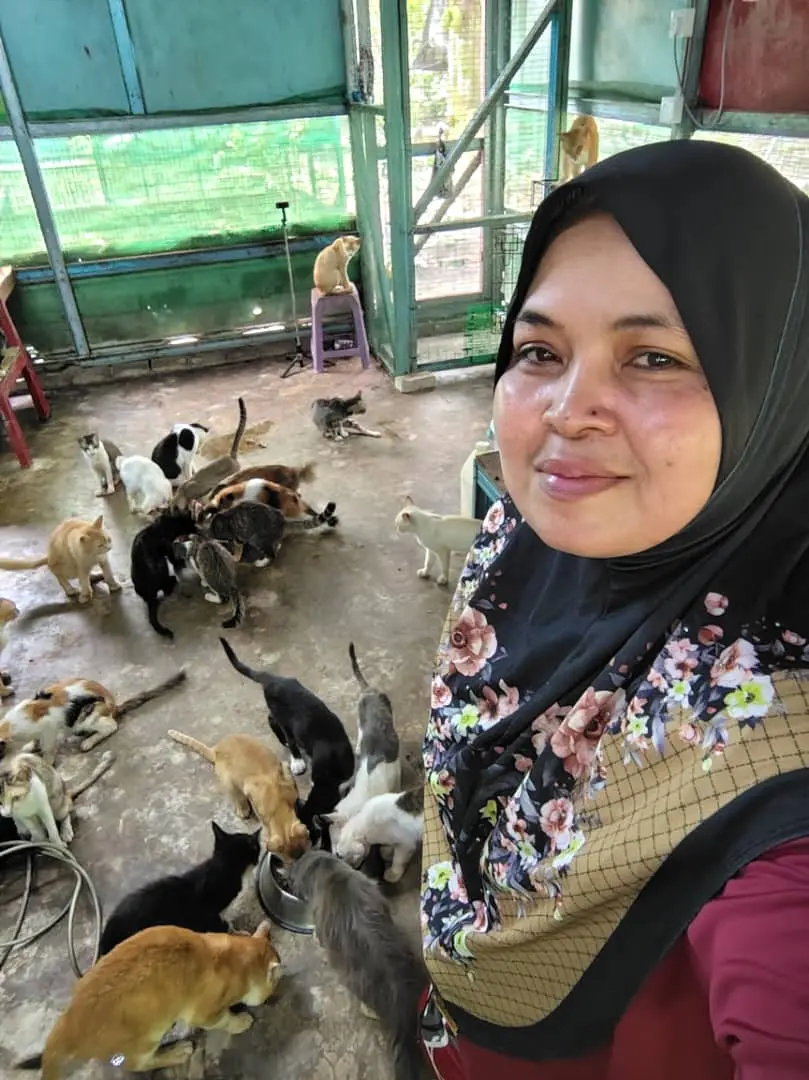 Rouziehasmila takling selfie with her cats at the shelther