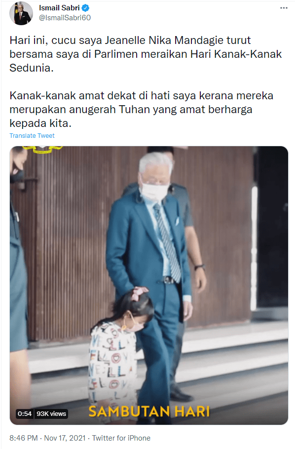 Sabri tweet for World Children's Day