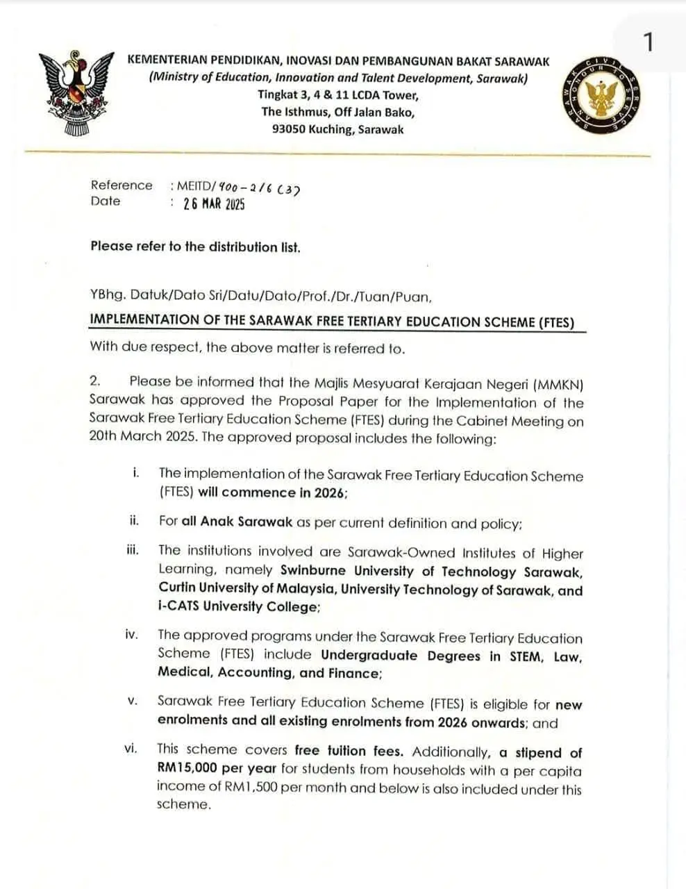 Sarawak Free Education