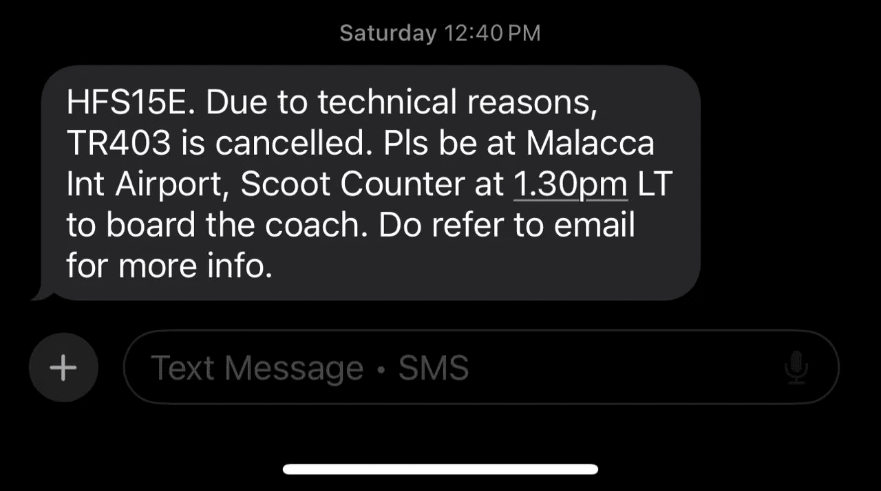 Scoot's message to affected passengers