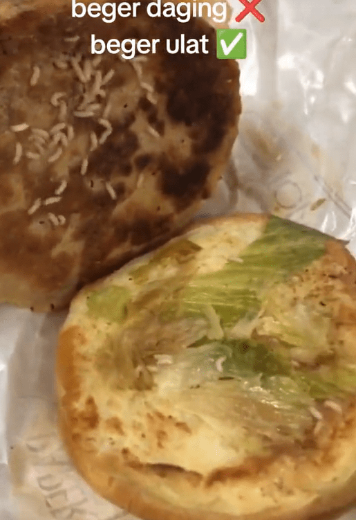 M'sian Woman Shocked To Find Maggots Inside Beef Burger She Bought From R&R Stall