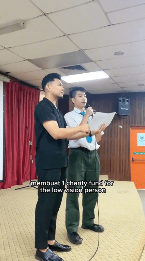 17yo M'sian student sharing his thoughts of opening a charity in the future to aid the visually impaired.