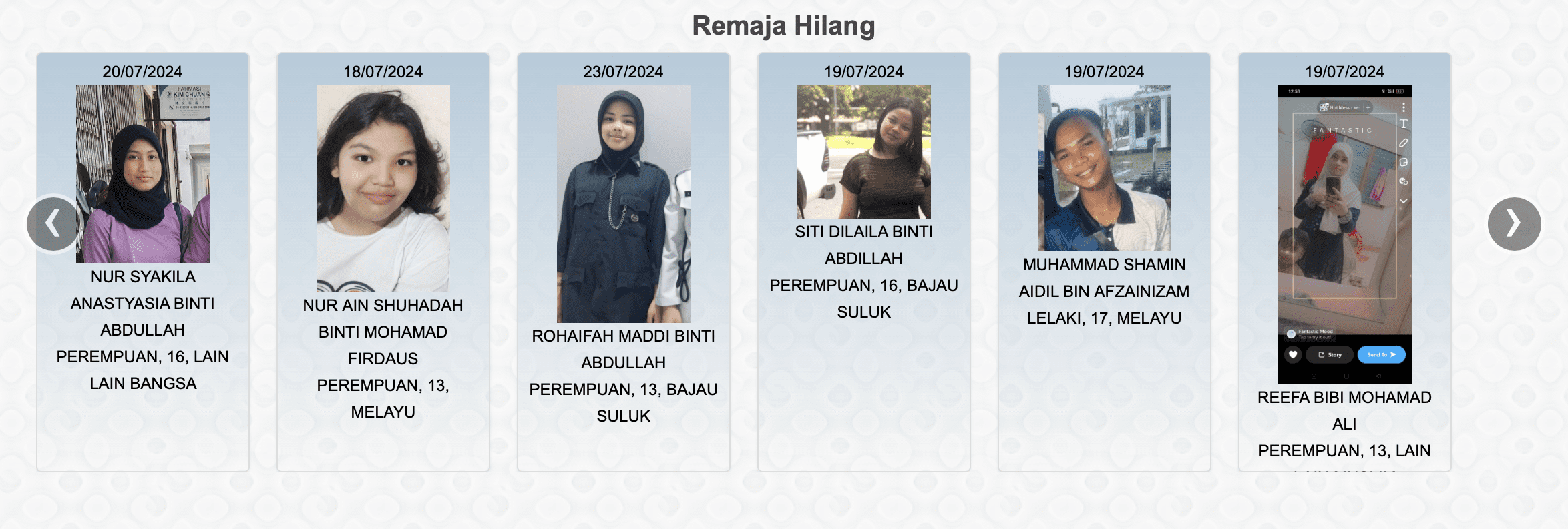 missing children and teen in Malaysia in July 2024