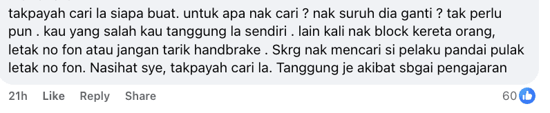 14Nov24 netizen comment- M’sian Woman’s Car Window Smashed After She Blocked Another Vehicle By Double Parking