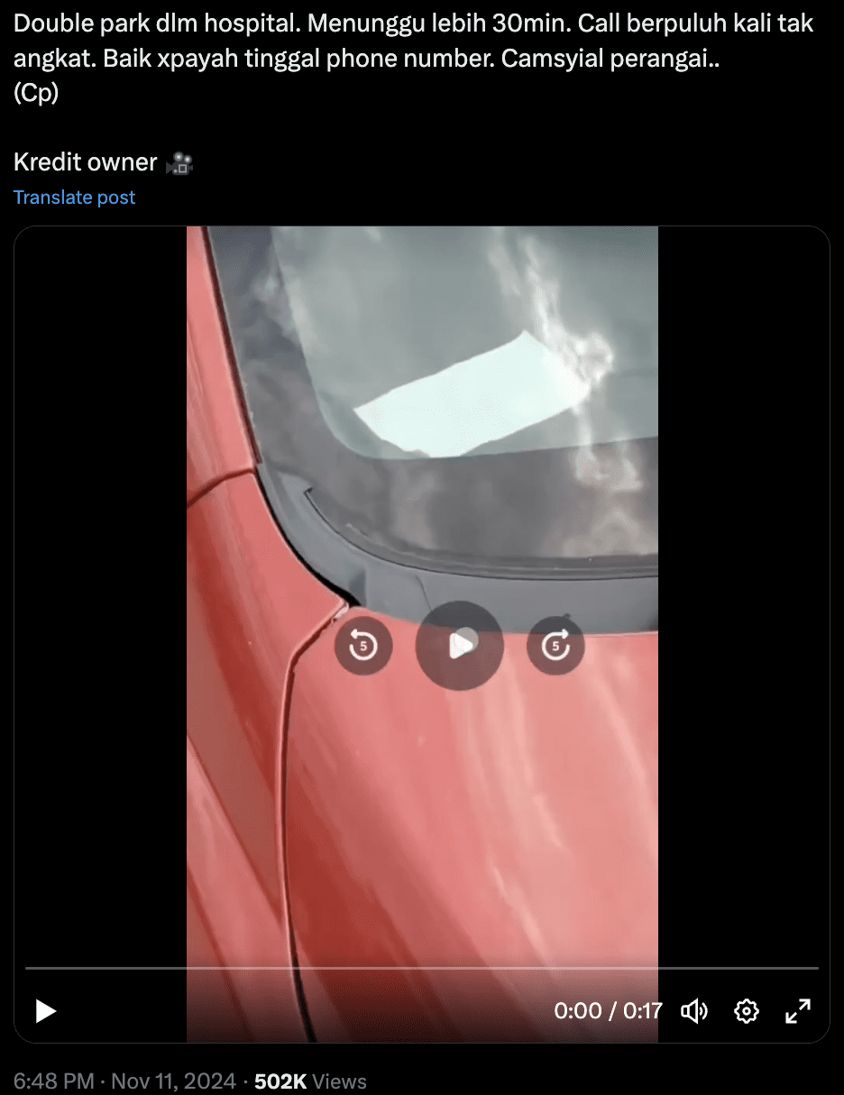 14Nov24 M’sian Woman’s Car Window Smashed After She Blocked Another Vehicle By Double Parking