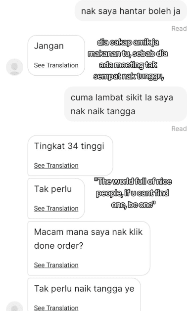 Kind M'sian Customer Stops Delivery Rider From Climbing To 34th Floor After Lift Breaks Down