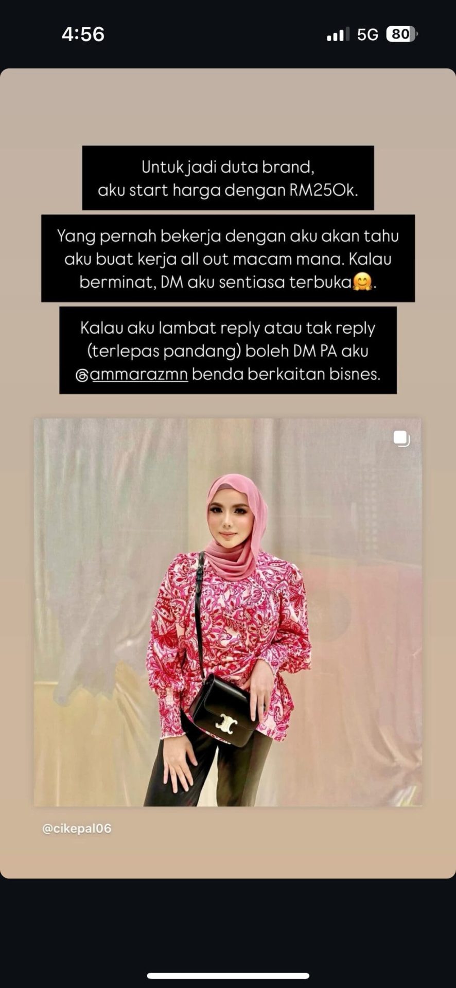 screenshot of cik epal's ig story