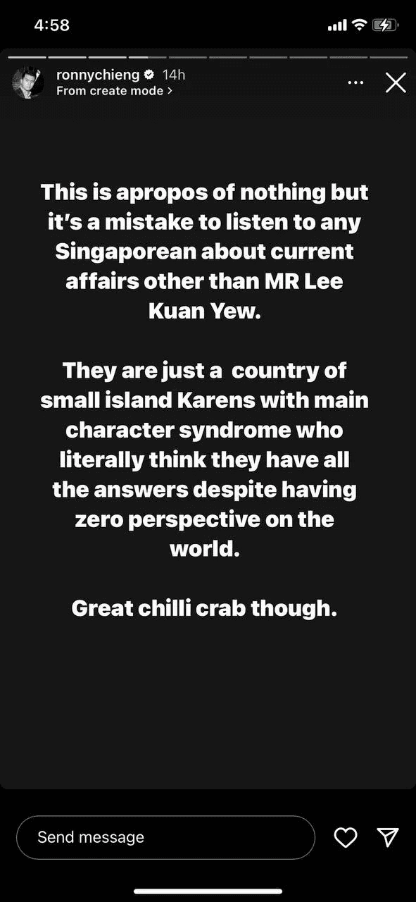 Ronny Chieng calls Singapore 'a country of Karens'