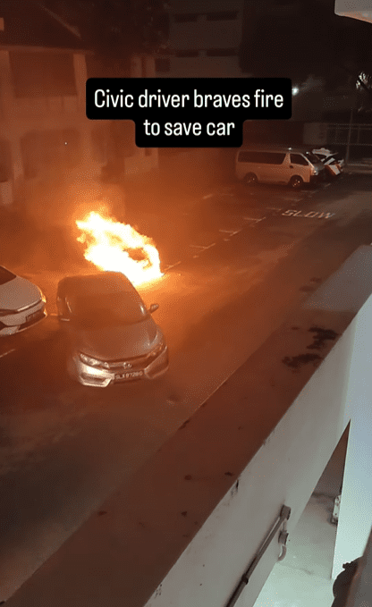 SG man drives car away from burning vehicle