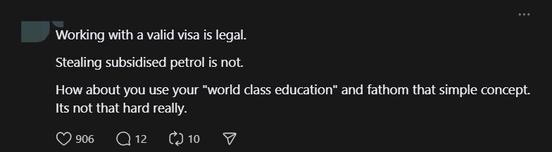 SG Woman Slams M'sians Who Complain About S'poreans Using RON95 For 'Stealing' Jobs From Locals comment 1