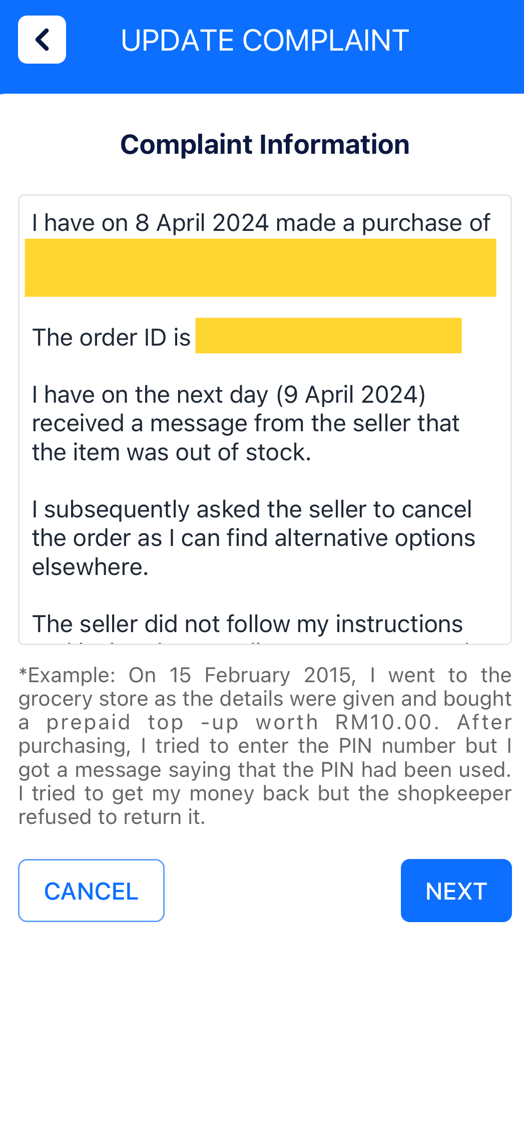 Step 3 fill up information about seller