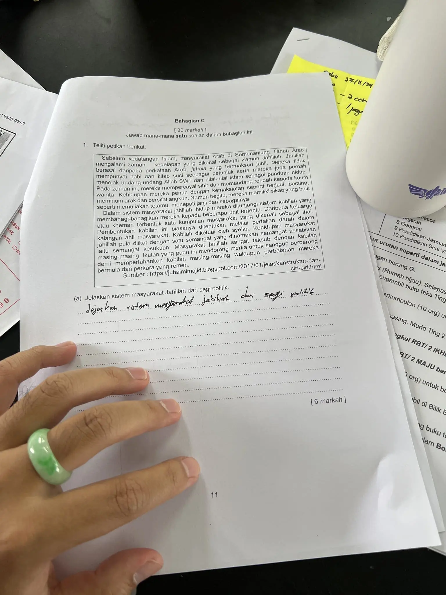 student answers exam by copying the questions