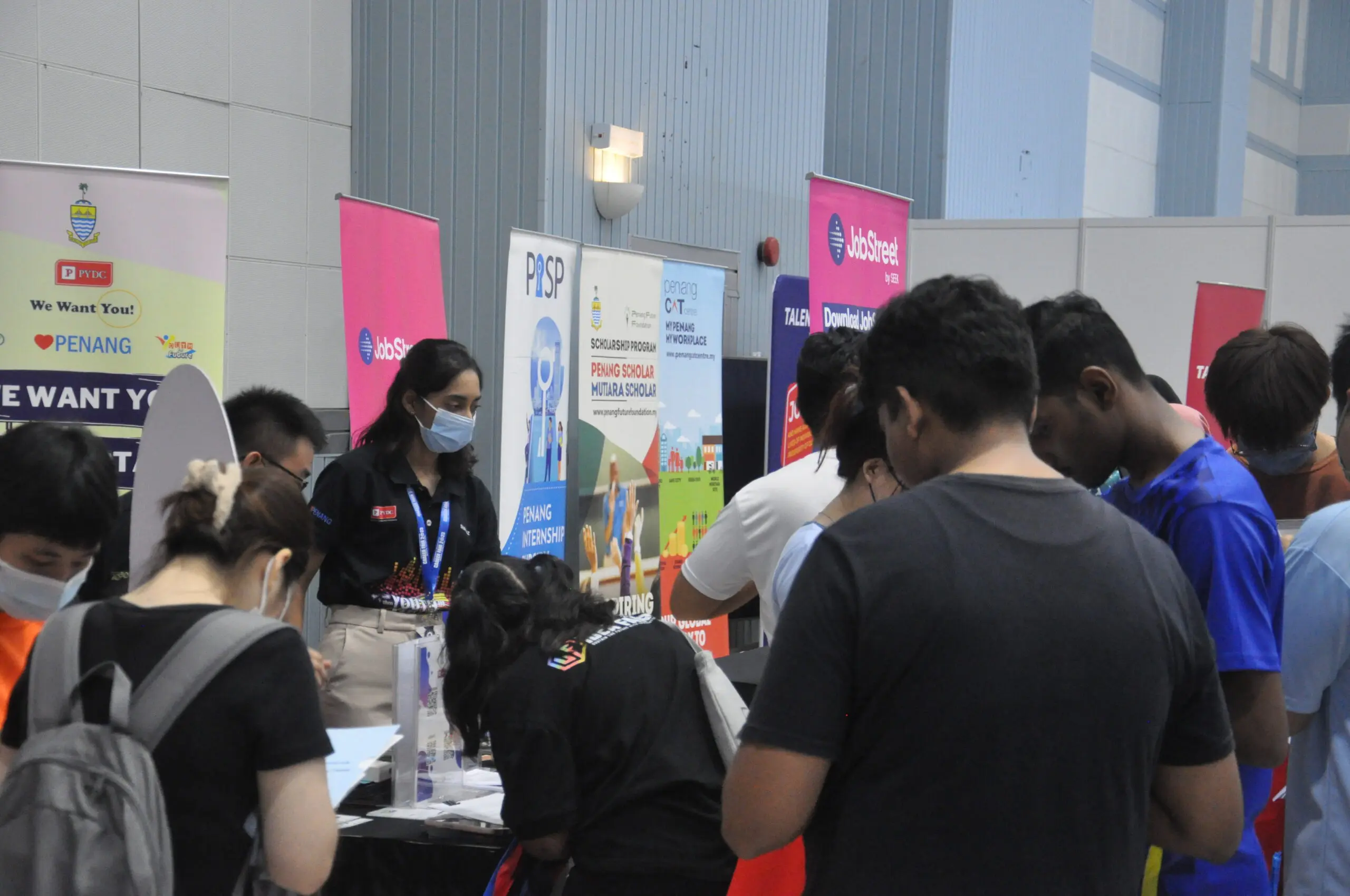 students at career booth