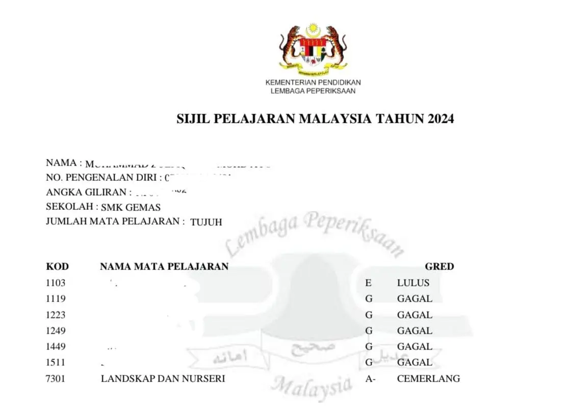 Student's SPM result after passing away