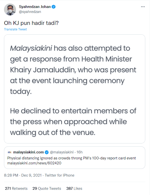 DAP minister on KJ at event