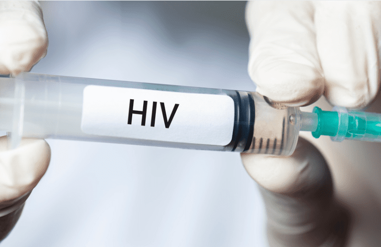 Syringe with HIV label