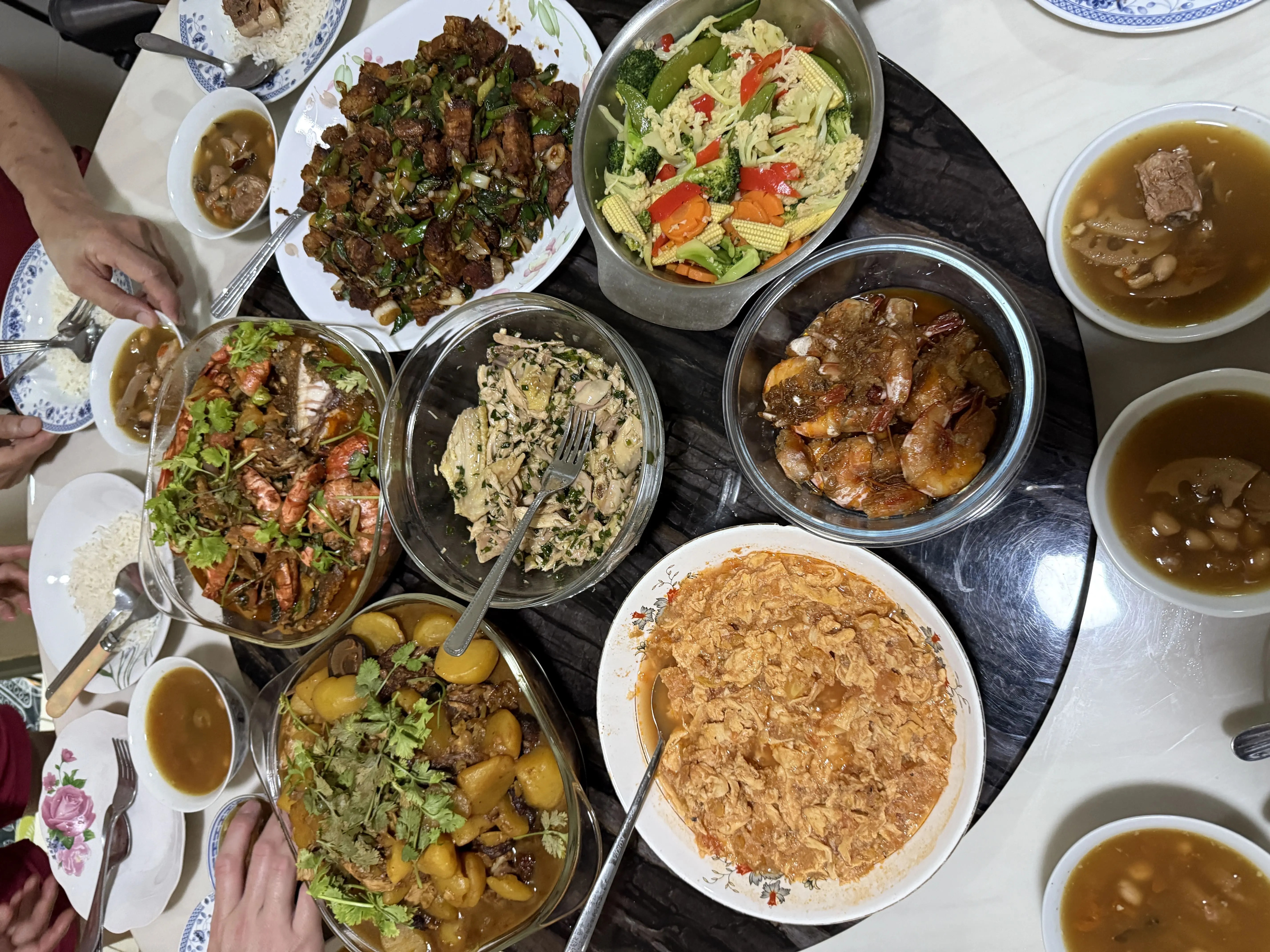 Table with lots of food