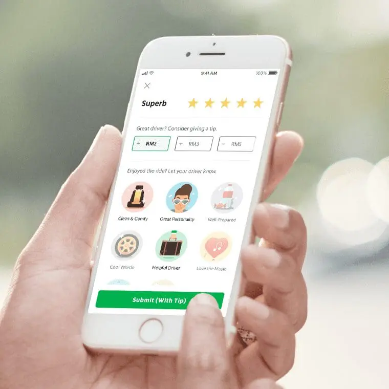 Customer tipping a Grab driver on the app