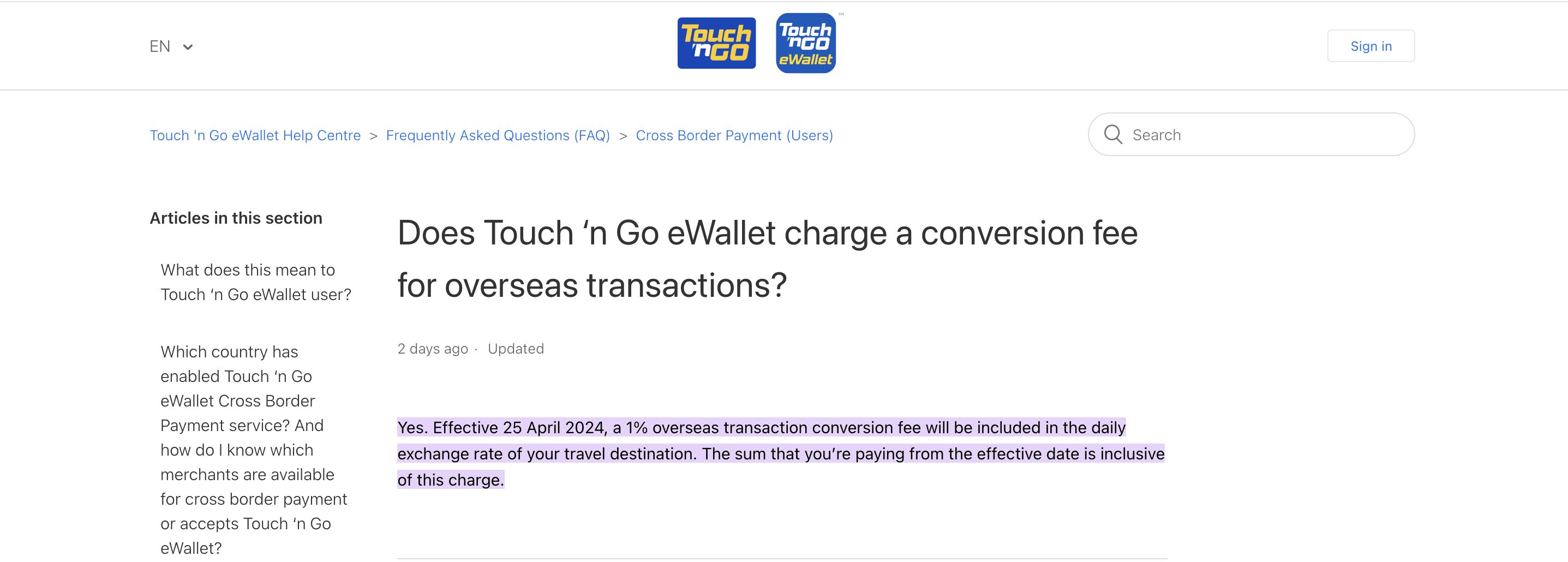 TNG eWallet To Impose 1% Conversion Fees For All Overseas Transactions Starting 25 April 1