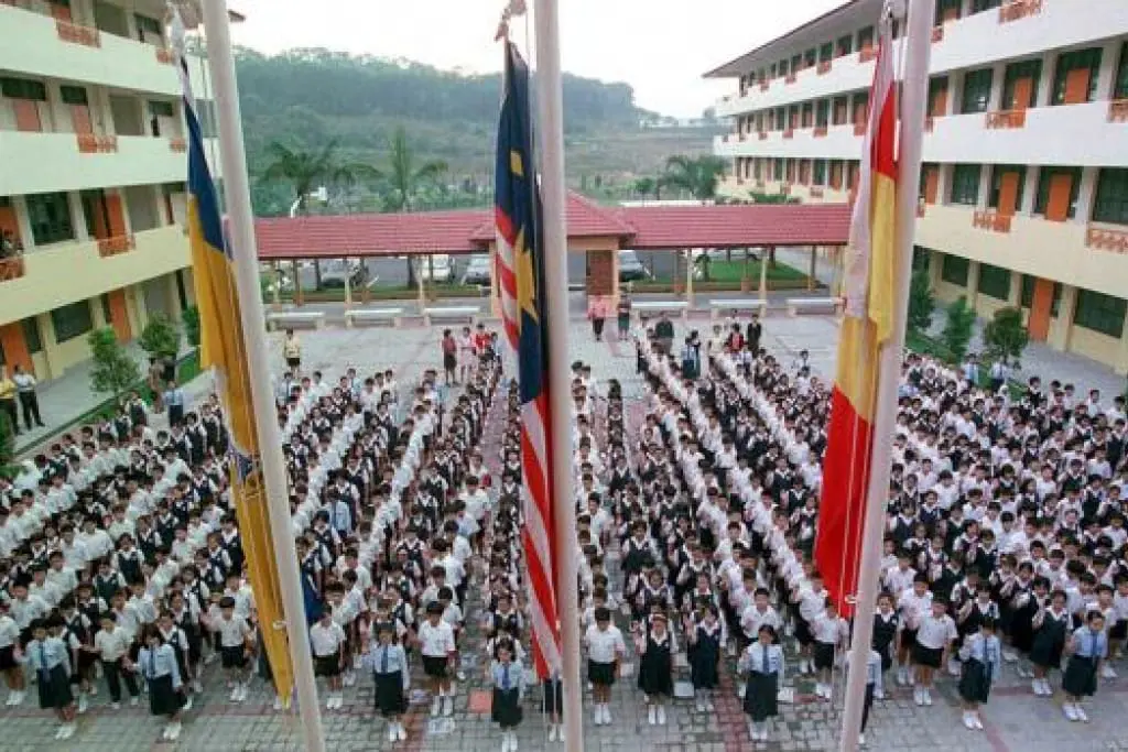 An assembly being held at Malaysian school
