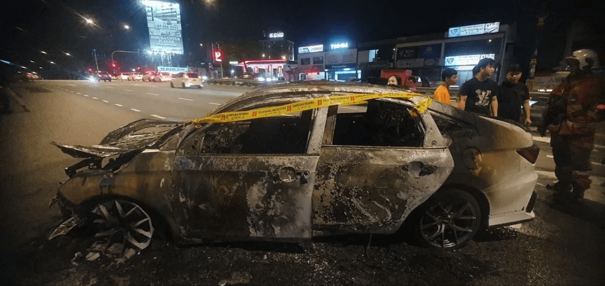 Toyota Vios destroyed by fire