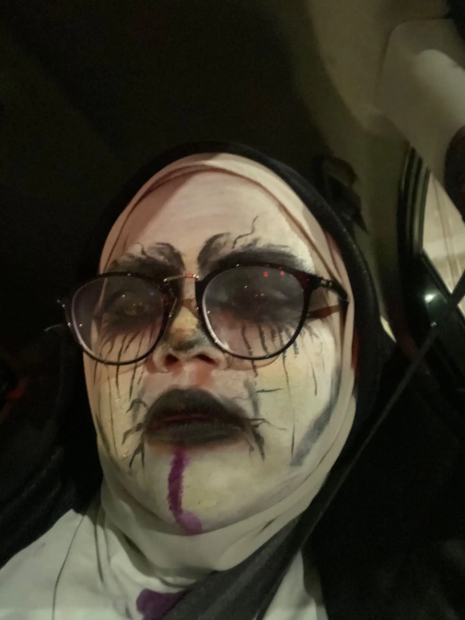 Valak costume in car
