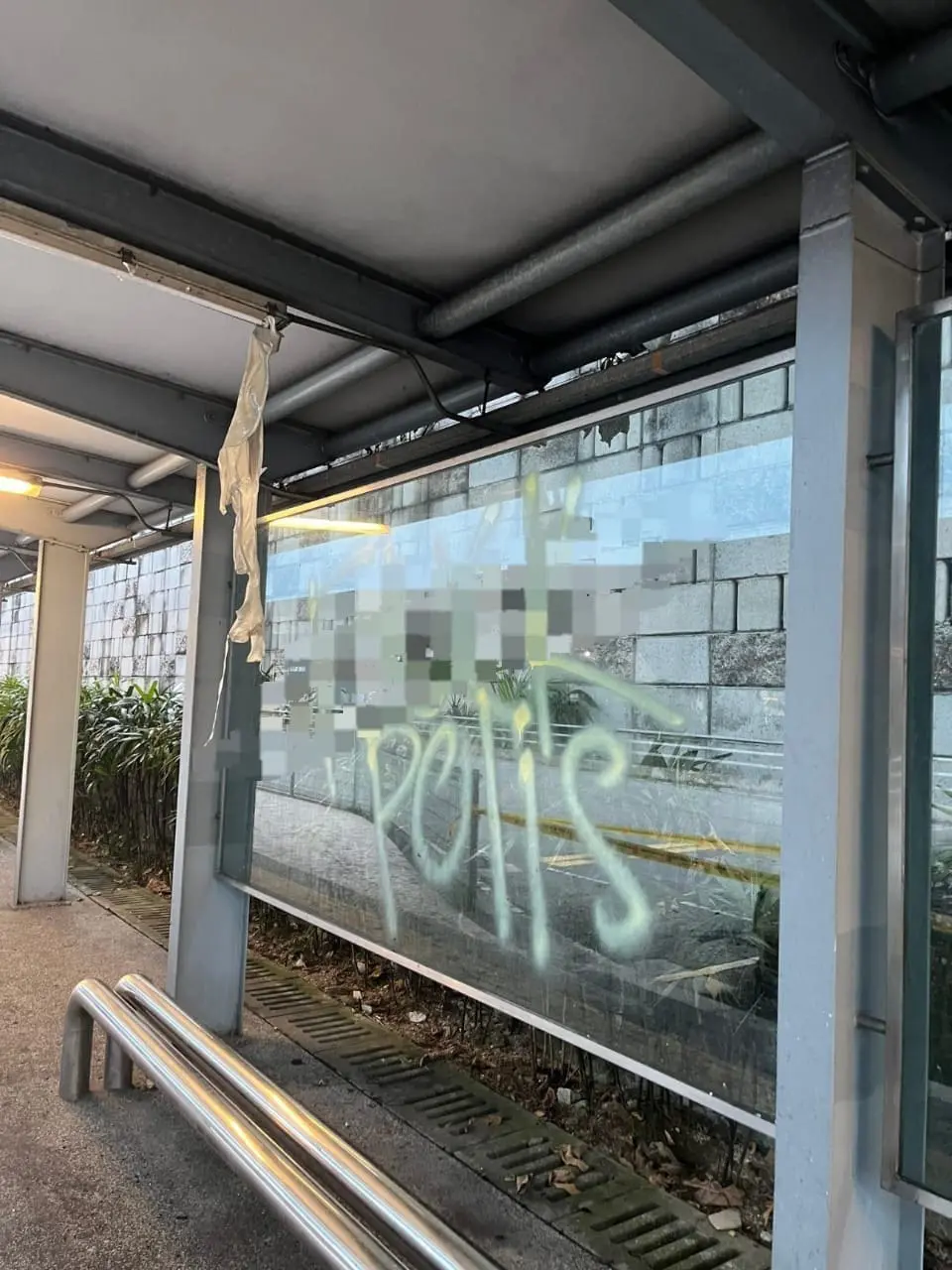 vandalised bus stop
