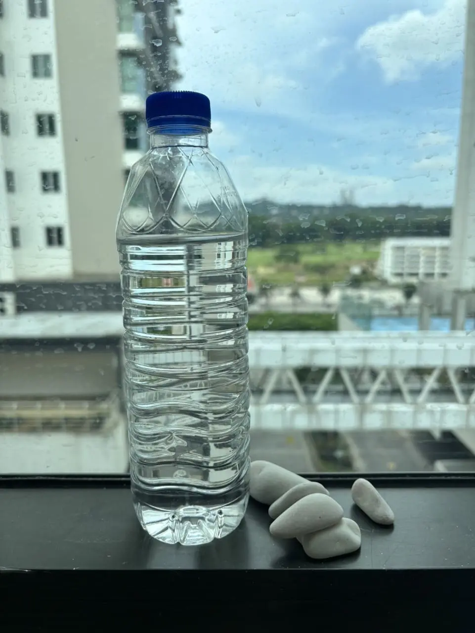 water bottle with stones