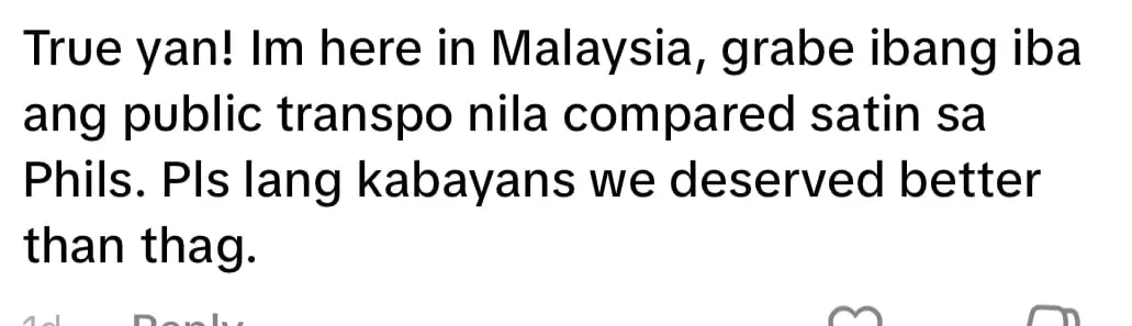 'We're So Far Behind!' - Filipino Woman Praises M'sian Public Transport For Being Efficient/Advanced comment