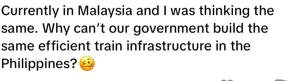 'We're So Far Behind!' - Filipino Woman Praises M'sian Public Transport For Being Efficient/Advanced comment
