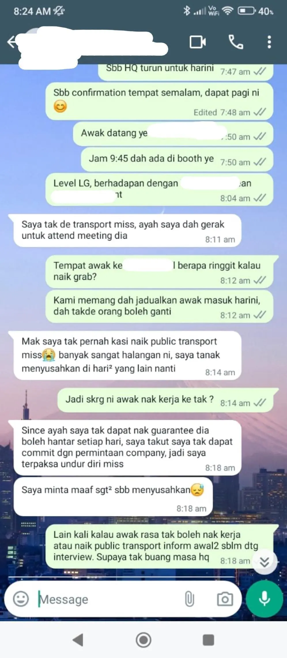 WhatsApp Conversation with the new employee