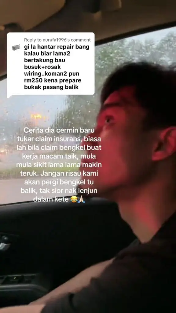 msian man explaining about how does his front winshield is broken