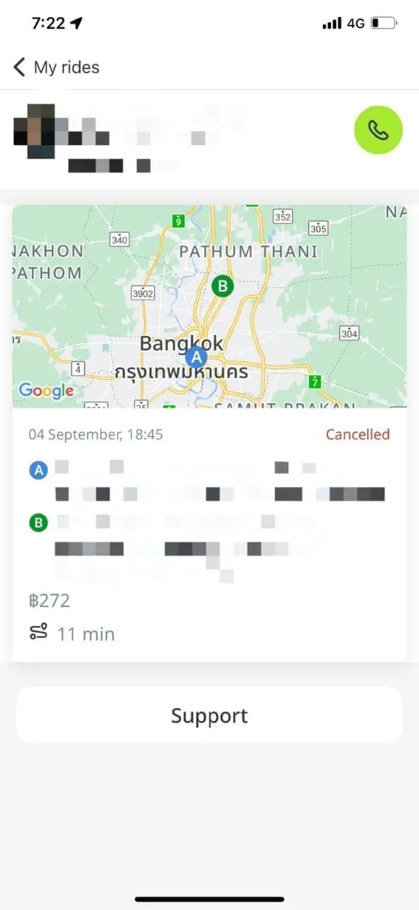 screenshot of ehailing booking