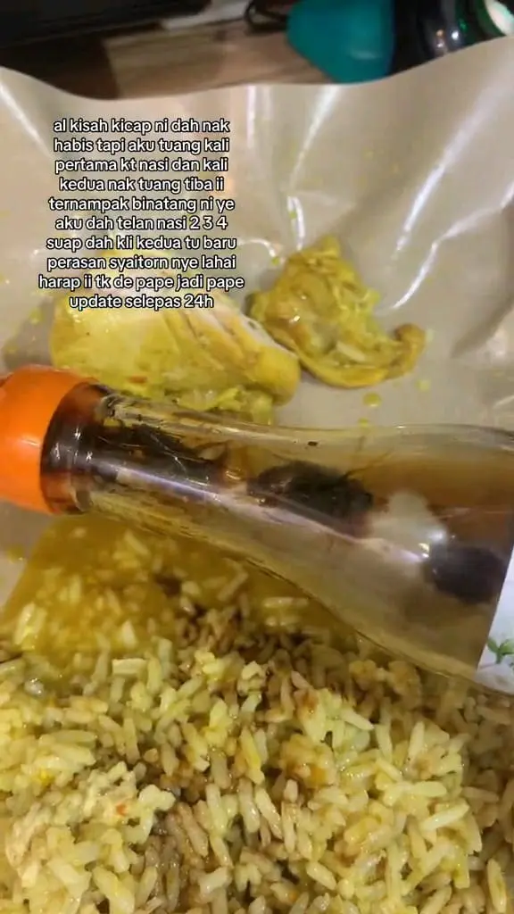 msian woman stopped pouring soy sauce into her meal after finding 3 cockroaches inside of it