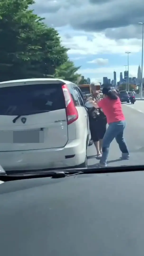 A Msian woman and another driver were involved in a fight at a roadside parking spot.