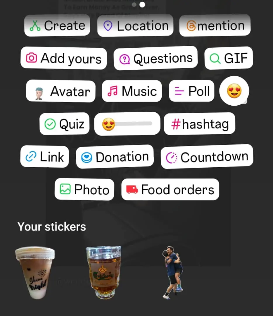 Screenshot of Instagram's new feature that keeps the stickers that were used previously. 
