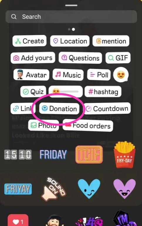 Instagram's new feature has a "Donation Box" icon.