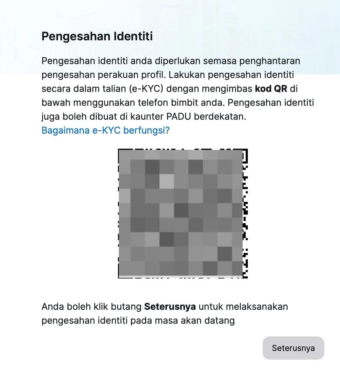 PADU QR Code for identity verification process